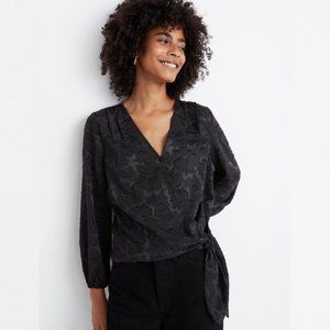 NWT Madewell Floral Jacquard Wrap Top | Black | Size Small